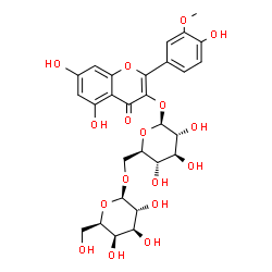 ChemSpider 2D Image | 5,7-Dihydroxy-2-(4-hydroxy-3-methoxyphenyl)-4-oxo-4H-chromen-3-yl 6-O-beta-D-galactopyranosyl-beta-D-glucopyranoside | C28H32O17