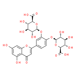 ChemSpider 2D Image | 4-(5,7-Dihydroxy-4-oxo-4H-chromen-2-yl)-2-(beta-D-glucopyranuronosyloxy)phenyl beta-D-glucopyranosiduronic acid | C27H26O18