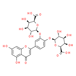 ChemSpider 2D Image | 4-(5,7-Dihydroxy-4-oxo-4H-chromen-2-yl)-2-(beta-D-galactopyranuronosyloxy)phenyl beta-D-galactopyranosiduronic acid | C27H26O18