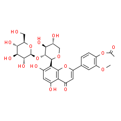 ChemSpider 2D Image | (1S)-1-[2-(4-Acetoxy-3-methoxyphenyl)-5,7-dihydroxy-4-oxo-4H-chromen-8-yl]-1,5-anhydro-2-O-beta-D-glucopyranosyl-D-xylitol | C29H32O16