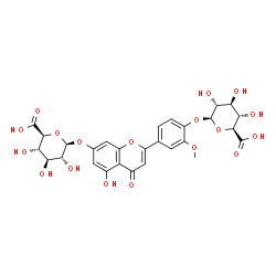 ChemSpider 2D Image | 4-[7-(beta-D-Glucopyranuronosyloxy)-5-hydroxy-4-oxo-4H-chromen-2-yl]-2-methoxyphenyl beta-D-glucopyranosiduronic acid | C28H28O18