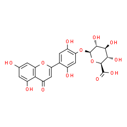 ChemSpider 2D Image | 4-(5,7-Dihydroxy-4-oxo-4H-chromen-2-yl)-2,5-dihydroxyphenyl beta-D-glucopyranosiduronic acid | C21H18O13