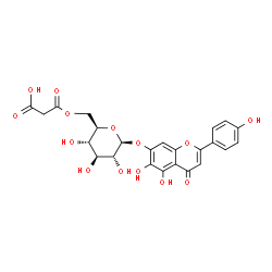 ChemSpider 2D Image | 5,6-Dihydroxy-2-(4-hydroxyphenyl)-4-oxo-4H-chromen-7-yl 6-O-(carboxyacetyl)-beta-D-glucopyranoside | C24H22O14