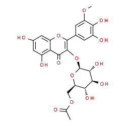 ChemSpider 2D Image | 2-(3,4-Dihydroxy-5-methoxyphenyl)-5,7-dihydroxy-4-oxo-4H-chromen-3-yl 6-O-acetyl-beta-D-glucopyranoside | C24H24O14