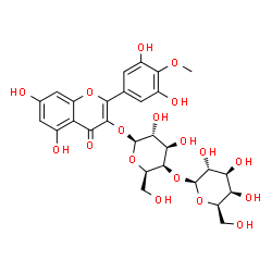 ChemSpider 2D Image | 2-(3,5-Dihydroxy-4-methoxyphenyl)-5,7-dihydroxy-4-oxo-4H-chromen-3-yl 4-O-beta-D-galactopyranosyl-beta-D-galactopyranoside | C28H32O18