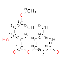 ChemSpider 2D Image | 3,7-Dihydroxy-1-(~13~C)methyl-9-[(~13~C)methyloxy](~13~C_13_)-6H-benzo[c]chromen-6-one | 13C15H12O5