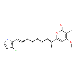 ChemSpider 2D Image | 6-[(2E,4E,6E,8E)-9-(3-Chloro-1H-pyrrol-2-yl)-2,4,6,8-nonatetraen-2-yl]-4-methoxy-3-methyl-2H-pyran-2-one | C20H20ClNO3