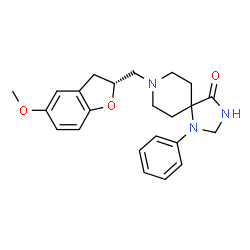 ChemSpider 2D Image | 8-{[(2R)-5-Methoxy-2,3-dihydro-1-benzofuran-2-yl]methyl}-1-phenyl-1,3,8-triazaspiro[4.5]decan-4-one | C23H27N3O3