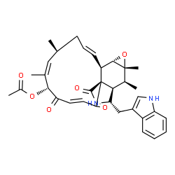 ChemSpider 2D Image | (1E,4S,5Z,7R,9E,11aR,14S,14aR,15S,15aR,16aS,16bR)-14-(1H-Indol-3-ylmethyl)-4,6,15,15a-tetramethyl-8,11,12-trioxo-4,7,8,11,12,13,14,14a,15,15a,16a,16b-dodecahydro-3H-cyclotrideca[d]oxireno[f]isoindol-7
-yl acetate | C34H38N2O6