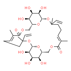ChemSpider 2D Image | (1S,6E,11R,12S,13R,14R,15S,20E,25R,26S,27R,28R)-12,13,14,26,27,28-Hexahydroxy-3,7,17,21-tetramethyl-3,17-divinyl-2,9,16,23,29,30-hexaoxatricyclo[23.3.1.1~11,15~]triaconta-6,20-diene-8,22-dione (non-pr
eferred name) | C32H48O14