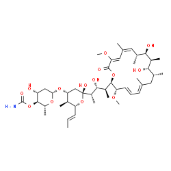 ChemSpider 2D Image | (5R)-3-O-(4-O-Carbamoyl-2,6-dideoxy-beta-D-arabino-hexopyranosyl)-2,4-dideoxy-1-C-{(2S,3R,4S)-4-[(2R,3S,4E,6E,9R,10S,11S,12R,13R,14Z,16Z)-10,12-dihydroxy-3,17-dimethoxy-7,9,11,13,15-pentamethyl-18-oxo
oxacyclooctadeca-4,6,14,16-tetraen-2-yl]-3-hydroxy-2-pentanyl}-4-methyl-5-[(1E)-1-propen-1-yl]-alpha-D-threo-pentopyranose | C45H73NO14