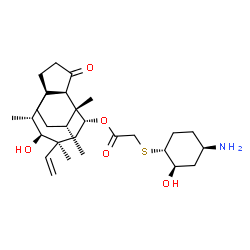 ChemSpider 2D Image | (1R,2R,3S,4S,6R,7R,8R,14R)-3-Hydroxy-2,4,7,14-tetramethyl-9-oxo-4-vinyltricyclo[5.4.3.0~1,8~]tetradec-6-yl {[(1R,2R,4R)-4-amino-2-hydroxycyclohexyl]sulfanyl}acetate | C28H45NO5S
