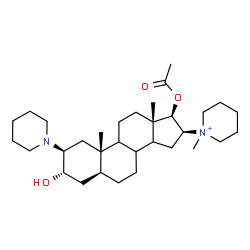 ChemSpider 2D Image | (2beta,3alpha,5alpha,8xi,9xi,14xi,16beta,17beta)-17-Acetoxy-3-hydroxy-16-(1-methyl-1-piperidiniumyl)-2-(1-piperidinyl)androstane | C32H55N2O3