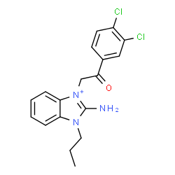 ChemSpider 2D Image | 2-Amino-3-[2-(3,4-dichlorophenyl)-2-oxoethyl]-1-propyl-1H-3,1-benzimidazol-3-ium | C18H18Cl2N3O