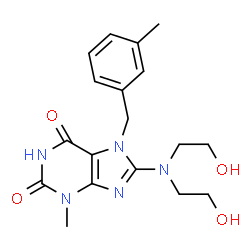 ChemSpider 2D Image | 8-[Bis(2-hydroxyethyl)amino]-3-methyl-7-(3-methylbenzyl)-3,7-dihydro-1H-purine-2,6-dione | C18H23N5O4