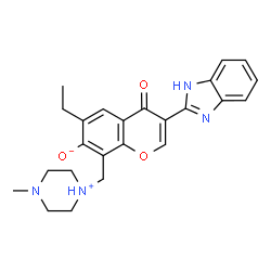ChemSpider 2D Image | 3-(1H-benzimidazol-2-yl)-6-ethyl-7-hydroxy-8-[(4-methylpiperazin-1-yl)methyl]-4H-chromen-4-one | C24H26N4O3