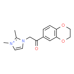 ChemSpider 2D Image | 1H-Imidazolium, 3-[2-(2,3-dihydro-1,4-benzodioxin-6-yl)-2-oxoethyl]-1,2-dimethyl- | C15H17N2O3