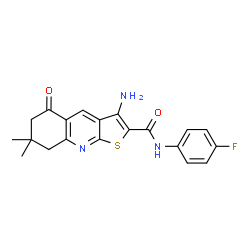 ChemSpider 2D Image | 3-Amino-N-(4-fluorophenyl)-7,7-dimethyl-5-oxo-5,6,7,8-tetrahydrothieno[2,3-b]quinoline-2-carboxamide | C20H18FN3O2S