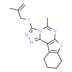 ChemSpider 2D Image | 5-Methyl-3-[(2-methyl-2-propen-1-yl)sulfanyl]-8,9,10,11-tetrahydro[1]benzothieno[3,2-e][1,2,4]triazolo[4,3-c]pyrimidine | C16H18N4S2