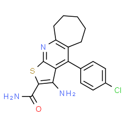 ChemSpider 2D Image | 3-Amino-4-(4-chlorophenyl)-6,7,8,9-tetrahydro-5H-cyclohepta[b]thieno[3,2-e]pyridine-2-carboxamide | C19H18ClN3OS