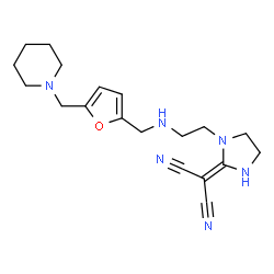 ChemSpider 2D Image | {1-[2-({[5-(1-Piperidinylmethyl)-2-furyl]methyl}amino)ethyl]-2-imidazolidinylidene}malononitrile | C19H26N6O