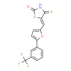 ChemSpider 2D Image | (5Z)-4-Thioxo-5-({5-[3-(trifluoromethyl)phenyl]-2-furyl}methylene)-1,3-thiazolidin-2-one | C15H8F3NO2S2