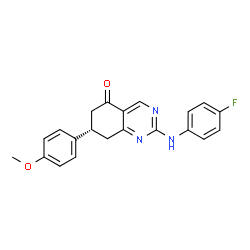 ChemSpider 2D Image | (7S)-2-[(4-Fluorophenyl)amino]-7-(4-methoxyphenyl)-7,8-dihydro-5(6H)-quinazolinone | C21H18FN3O2
