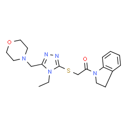 ChemSpider 2D Image | 1-(2,3-Dihydro-1H-indol-1-yl)-2-{[4-ethyl-5-(4-morpholinylmethyl)-4H-1,2,4-triazol-3-yl]sulfanyl}ethanone | C19H25N5O2S