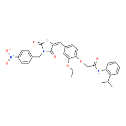 ChemSpider 2D Image | 2-(2-Ethoxy-4-{(E)-[3-(4-nitrobenzyl)-2,4-dioxo-1,3-thiazolidin-5-ylidene]methyl}phenoxy)-N-(2-isopropylphenyl)acetamide | C30H29N3O7S