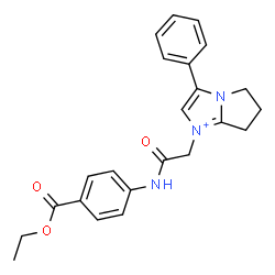 ChemSpider 2D Image | 1-(2-{[4-(Ethoxycarbonyl)phenyl]amino}-2-oxoethyl)-3-phenyl-6,7-dihydro-5H-pyrrolo[1,2-a]imidazol-1-ium | C23H24N3O3