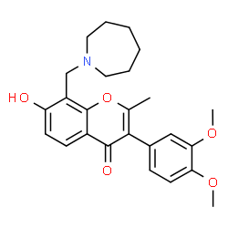 ChemSpider 2D Image | 8-(1-Azepanylmethyl)-3-(3,4-dimethoxyphenyl)-7-hydroxy-2-methyl-4H-chromen-4-one | C25H29NO5