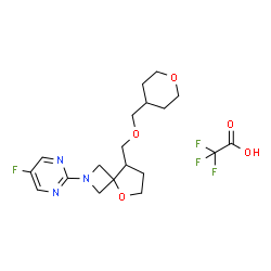 ChemSpider 2D Image | 2-(5-Fluoro-2-pyrimidinyl)-8-[(tetrahydro-2H-pyran-4-ylmethoxy)methyl]-5-oxa-2-azaspiro[3.4]octane trifluoroacetate (1:1) | C19H25F4N3O5