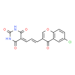 ChemSpider 2D Image | 5-[(2E)-3-(6-Chloro-4-oxo-4H-chromen-3-yl)-2-propen-1-ylidene]-2,4,6(1H,3H,5H)-pyrimidinetrione | C16H9ClN2O5