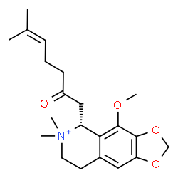 ChemSpider 2D Image | (5R)-4-Methoxy-6,6-dimethyl-5-(6-methyl-2-oxo-5-hepten-1-yl)-5,6,7,8-tetrahydro[1,3]dioxolo[4,5-g]isoquinolin-6-ium | C21H30NO4