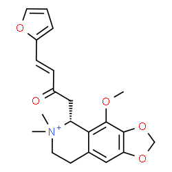 ChemSpider 2D Image | (5R)-5-[(3E)-4-(2-Furyl)-2-oxo-3-buten-1-yl]-4-methoxy-6,6-dimethyl-5,6,7,8-tetrahydro[1,3]dioxolo[4,5-g]isoquinolin-6-ium | C21H24NO5
