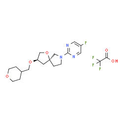 ChemSpider 2D Image | (3R,5S)-7-(5-Fluoro-2-pyrimidinyl)-3-(tetrahydro-2H-pyran-4-ylmethoxy)-1-oxa-7-azaspiro[4.4]nonane trifluoroacetate (1:1) | C19H25F4N3O5