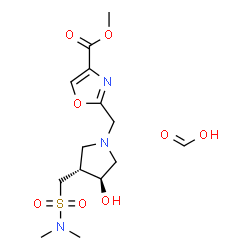 ChemSpider 2D Image | Formic acid - methyl 2-({(3R,4S)-3-[(dimethylsulfamoyl)methyl]-4-hydroxy-1-pyrrolidinyl}methyl)-1,3-oxazole-4-carboxylate (1:1) | C14H23N3O8S