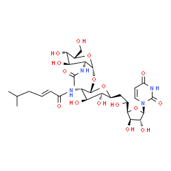 ChemSpider 2D Image | (2E)-N-[(2S,3S,4S,5S,6S)-2-{[(2R,3S,4R,5S,6S)-3-Acetamido-4,5-dihydroxy-6-(hydroxymethyl)tetrahydro-2H-pyran-2-yl]oxy}-6-{(2R)-2-[(2R,3R,4R,5R)-5-(2,4-dioxo-3,4-dihydro-1(2H)-pyrimidinyl)-3,4-dihydrox
ytetrahydro-2-furanyl]-2-hydroxyethyl}-4,5-dihydroxytetrahydro-2H-pyran-3-yl]-5-methyl-2-hexenamide (non-preferred name) | C30H46N4O16
