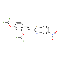 ChemSpider 2D Image | 2-{(E)-2-[2,4-Bis(difluoromethoxy)phenyl]vinyl}-5-nitro-1,3-benzothiazole | C17H10F4N2O4S