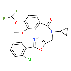 ChemSpider 2D Image | N-{[5-(2-Chlorophenyl)-1,3,4-oxadiazol-2-yl]methyl}-N-cyclopropyl-4-(difluoromethoxy)-3-methoxybenzamide | C21H18ClF2N3O4