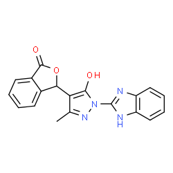 ChemSpider 2D Image | 3-[1-(1H-Benzimidazol-2-yl)-5-hydroxy-3-methyl-1H-pyrazol-4-yl]-2-benzofuran-1(3H)-one | C19H14N4O3