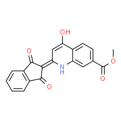 ChemSpider 2D Image | Methyl 2-(1,3-dioxo-1,3-dihydro-2H-inden-2-ylidene)-4-hydroxy-1,2-dihydro-7-quinolinecarboxylate | C20H13NO5