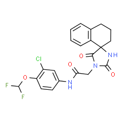 ChemSpider 2D Image | N-[3-Chloro-4-(difluoromethoxy)phenyl]-2-(2,5-dioxo-3',4'-dihydro-1H,2'H-spiro[imidazolidine-4,1'-naphthalen]-1-yl)acetamide | C21H18ClF2N3O4