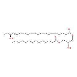 ChemSpider 2D Image | (2R)-2-Hydroxy-3-(tetradecanoyloxy)propyl (5Z,8Z,11Z,14Z,16E,18S)-18-hydroxy-5,8,11,14,16-icosapentaenoate | C37H62O6