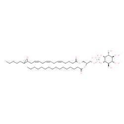 ChemSpider 2D Image | (2R)-1-[(Hydroxy{[(1S,2R,3R,4S,5S,6R)-2,3,4,5,6-pentahydroxycyclohexyl]oxy}phosphoryl)oxy]-3-{[(5Z,8Z,11Z)-13-(3-pentyl-2-oxiranyl)-5,8,11-tridecatrienoyl]oxy}-2-propanyl palmitate | C45H79O14P