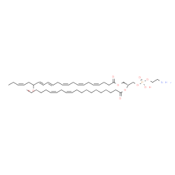 ChemSpider 2D Image | (2R)-3-{[(2-Aminoethoxy)(hydroxy)phosphoryl]oxy}-2-[(11Z,14Z)-11,14-icosadienoyloxy]propyl (4Z,7Z,10Z,13E,15E,19Z)-17-hydroxy-4,7,10,13,15,19-docosahexaenoate | C47H78NO9P