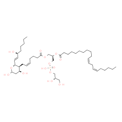 ChemSpider 2D Image | (2R)-3-({[(2S)-2,3-Dihydroxypropoxy](hydroxy)phosphoryl}oxy)-2-[(11Z,14Z)-11,14-icosadienoyloxy]propyl (5Z,9beta,13E,15S)-9,11,15-trihydroxythromboxa-5,13-dien-1-oate | C46H81O14P