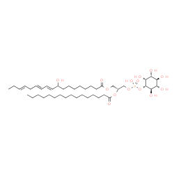 ChemSpider 2D Image | (2R)-3-[(Hydroxy{[(1S,2R,3R,4S,5S,6R)-2,3,4,5,6-pentahydroxycyclohexyl]oxy}phosphoryl)oxy]-2-(palmitoyloxy)propyl (10E,12E,15E)-9-hydroxy-10,12,15-octadecatrienoate | C43H77O14P