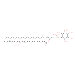 ChemSpider 2D Image | (2R)-1-[(Hydroxy{[(1S,2R,3R,4S,5S,6R)-2,3,4,5,6-pentahydroxycyclohexyl]oxy}phosphoryl)oxy]-3-(palmitoyloxy)-2-propanyl (9E,11E,15E)-13-hydroxy-9,11,15-octadecatrienoate | C43H77O14P