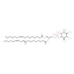 ChemSpider 2D Image | (2R)-3-[(Hydroxy{[(1S,2R,3R,4S,5S,6R)-2,3,4,5,6-pentahydroxycyclohexyl]oxy}phosphoryl)oxy]-2-[(8-{3-[(2Z)-2-octen-1-yl]-2-oxiranyl}octanoyl)oxy]propyl (9Z)-9-hexadecenoate | C43H77O14P